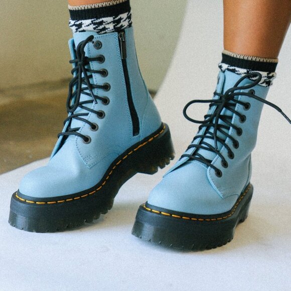 Dr. Martens Shoes - Dr Doc Martens Jadon III Pisa Leather Platform Combat Boots Card Blue Chunky